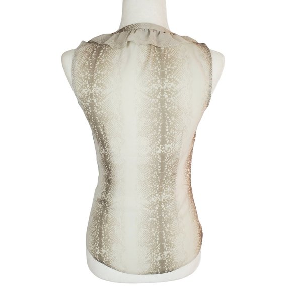 NWOT Petite Banana Republic Factory Sheer Snakeskin Ruffle Front Blouse XS - Picture 2 of 12